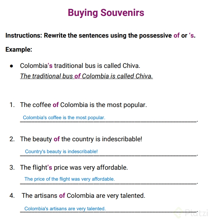 Comprar y describir souvenirs en inglés Platzi